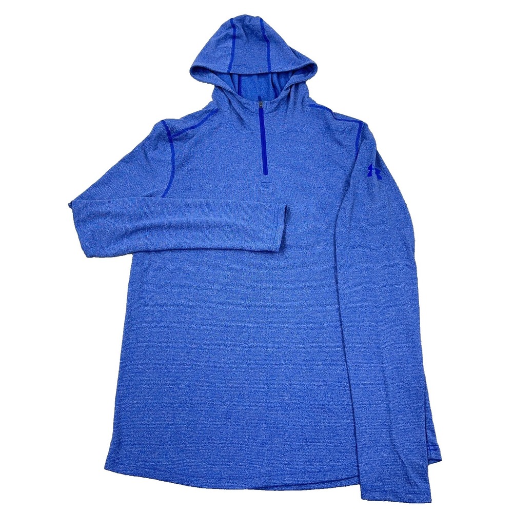 Under Armor Shirt Men Medium Blue Tee Hoodie Fitted Performance Running Fishing